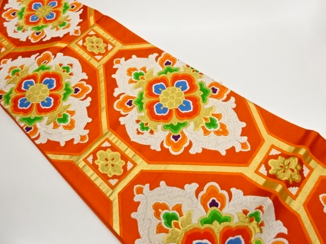 JAPANESE KIMONO / FUKURO OBI / WOVEN SHOKKOMON & RHOMBUS FLOWER 